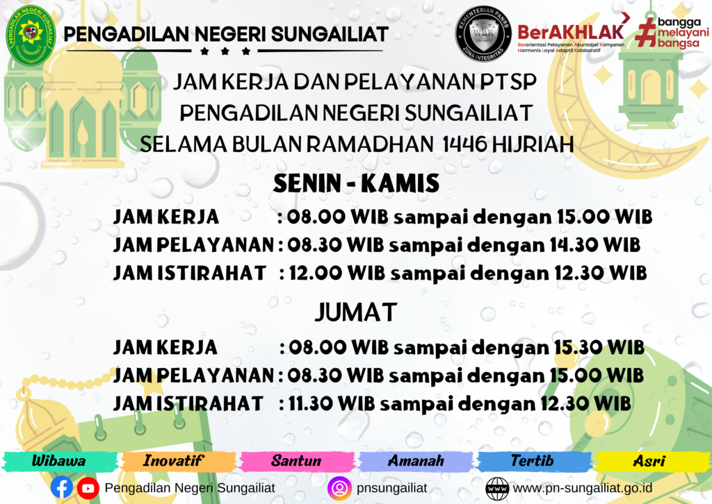 Jam Kerja Dan Pelayanan Ptsp Selama Bulan Ramadhan 1446 Hijriah Pengadilan Negeri Sungailiat